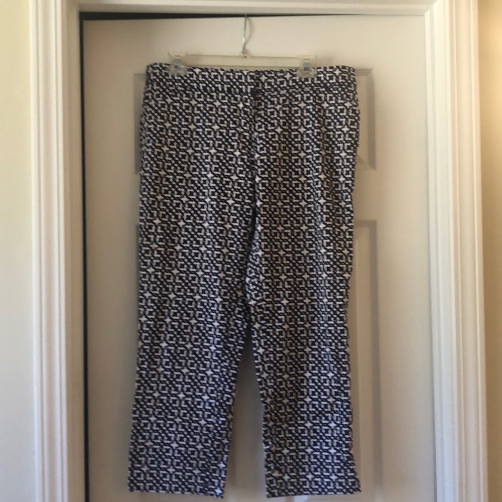 Navy and white print pants